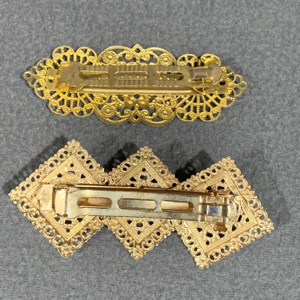 Vintage Gold Tone Hair Clip Barrettes Ornate Faux Pearl Accent‎ Set of 2 Preppy